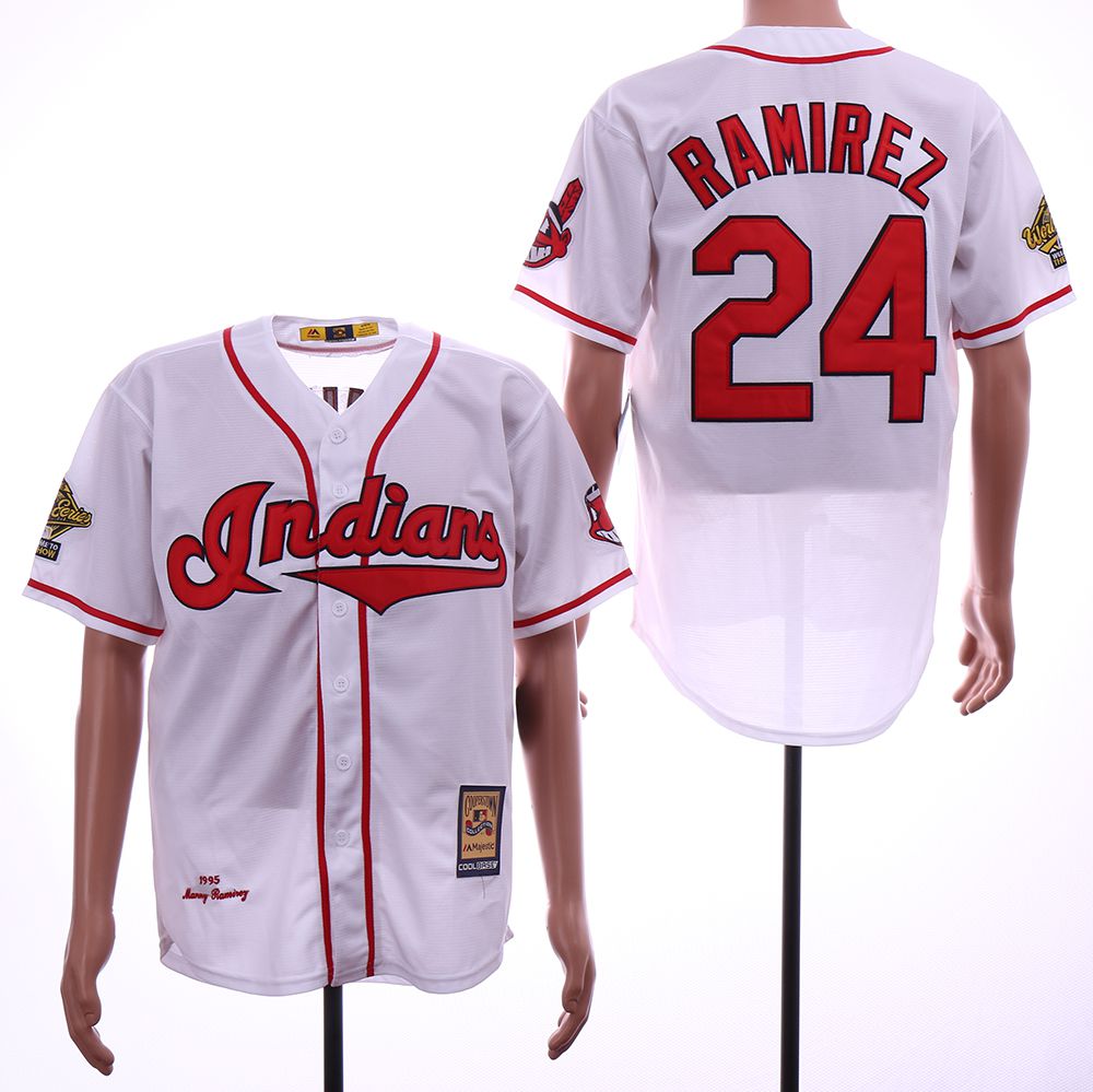 Men Cleveland Indians 24 Ramirez White Throwback 1995 MLB Jerseys